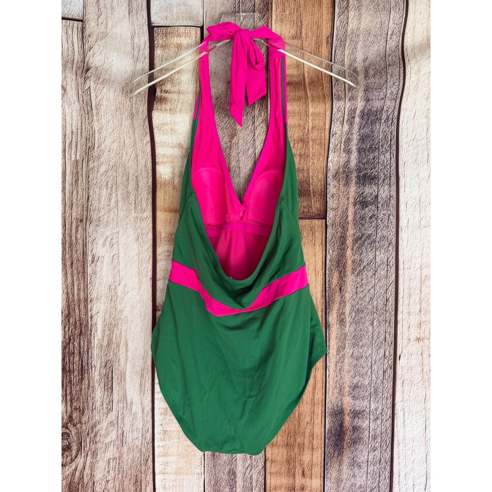 Boden One Piece Halter Swimsuit Colorblock Green Pink Vacation Beach US 10 R - Picture 2 of 8